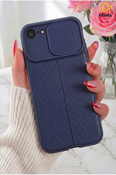 Fibaks iPhone 7/8/SE Kılıf Sürgülü Slide Kamera Korumalı Deri Görünümlü Silik...