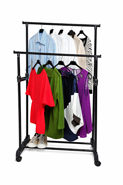 Lerato Tekerlekli Elbise Askısı Çift Tepeli,ayaklı Konfeksiyon Askılık