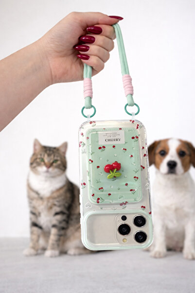 FİŞNEİLETİŞİM 17 PRO UYUMLU KİRAZ DESENLİ KREDİ KARTLIKLI BİLEK AKSESUARLI KILIF