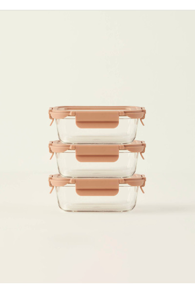 Bella Maison Σετ δοχείων αποθήκευσης από γυαλί Terra 3 τεμαχίων μπεζ (370 cc)
