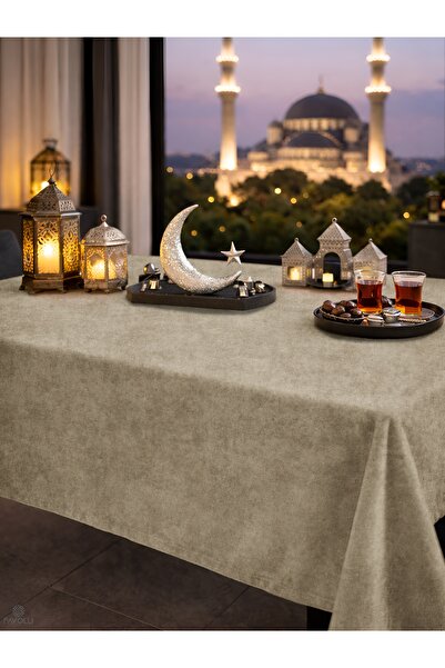 FAVOLLİ Kadife Dokulu Keten Renk Masa Örtüsü