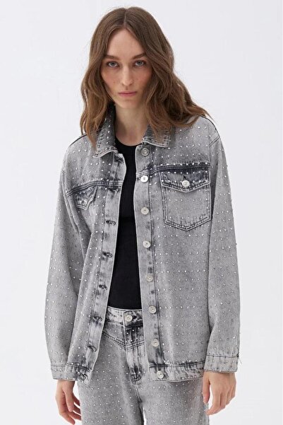 Nocturne Oversize Taş Tasarımlı Jean Ceket N25Kd5242