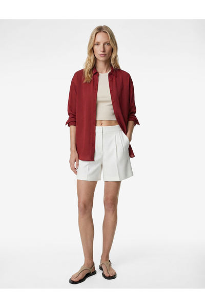 Koton Modal Kumaş Uzun Kollu Klasik Yaka Oversize Gömlek