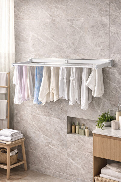 Genel Markalar Duvara Monte Katlanır Çamaşır Kurutmalık 65 cm Paraşüt İpli Al...