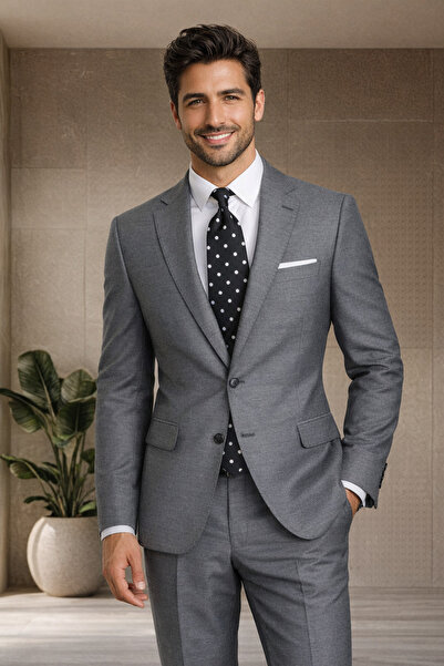 Sergio Ferraro بدلة رجالية من أنثراسايت بقصة ضيقة على الطراز الإيطالي - طقم ب...