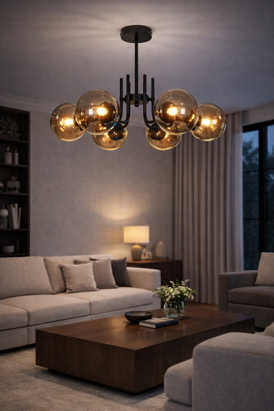 Modavize Vien Modern Tasarım Salon Yemek Odası Mutfak Siyah Renk Bal Camlı Sa...