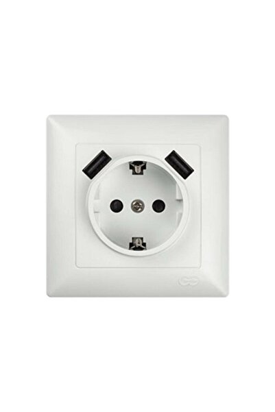 Günsan VISAGE مقبس أرضي مزود بمنفذين USB لحماية الأطفال، 5 فولت، أبيض مع إطار