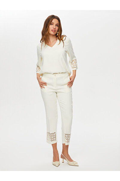 Faik Sönmez Жіночі брюки з дірками на штанинах, облягаючого крою, Faik Sönmez