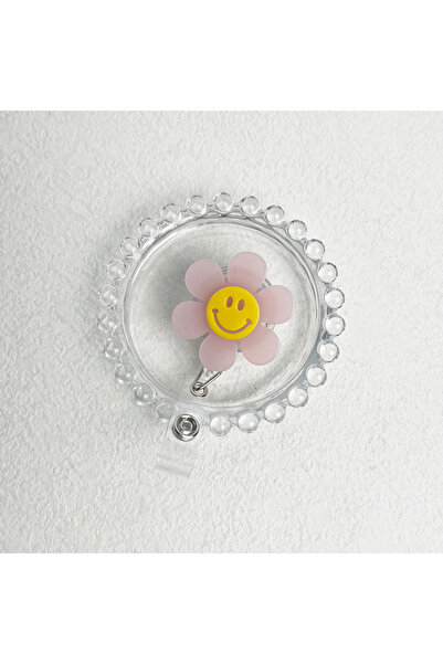 Choice حامل شارة قابل للسحب مزين بزهور وردية مبتسمة ذات تأثير مضيء، بكرة عرض،...