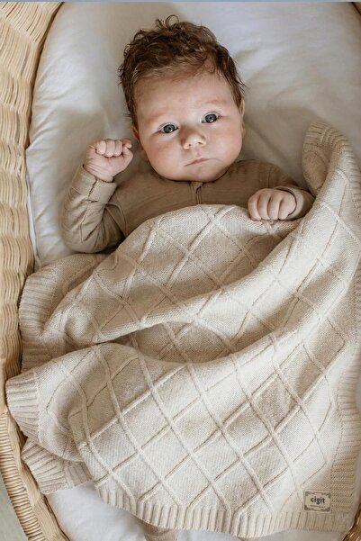 Cigit بطانية تريكو 80×100 سم طبيعية