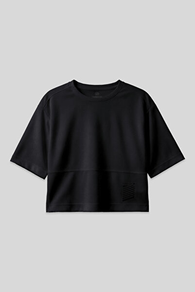 TOMMY LIFE Tricou negru, texturat, subțire, flexibil, oversize, performanță, ...