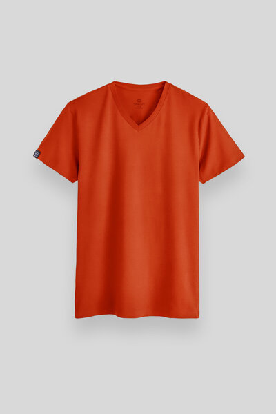 TOMMY LIFE Portocaliu basic cu mânecă scurtă, model standard, cu decolteu în ...