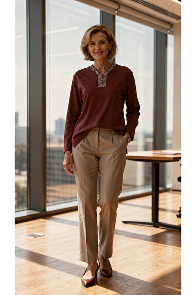 Trikolay Plus Size Women's 3 Button Knitwear Collar Long Sleeve Combed Cotton...