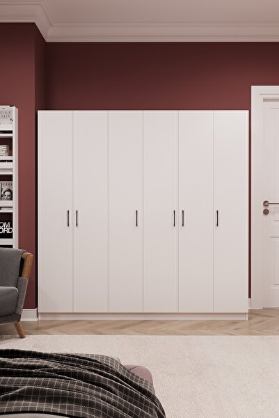 asratrend Asra Trend MDF 6 Kapaklı Gardırop - 180×180×47cm, 10 Raflı Düzenley...