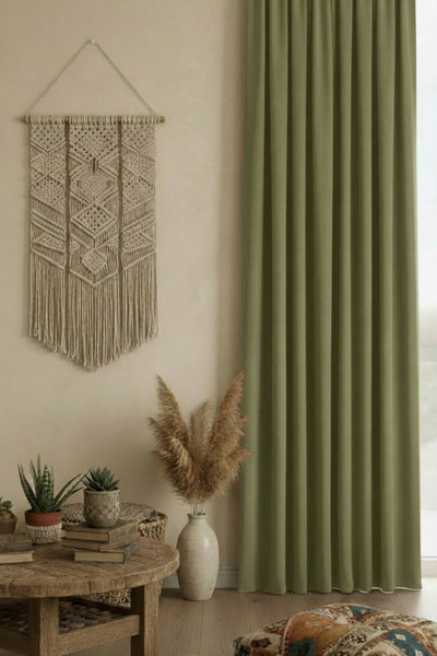 Dokuar Kadife Dokulu Premium Büzgü Ekstraforlu Yeşil Düz Polyester Fon Perde