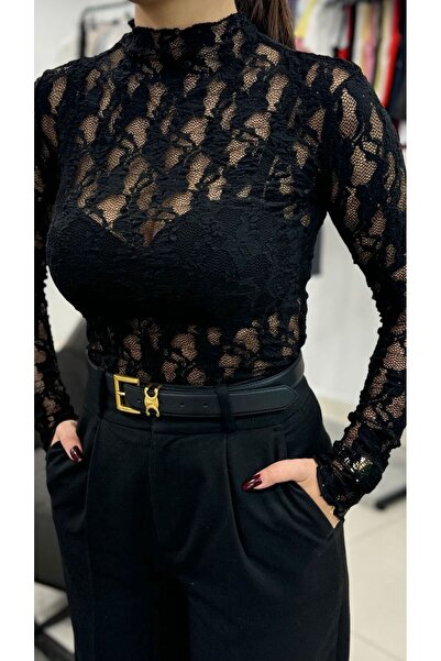 Moda Banuş Μαύρο κορμάκι με μακριά μανίκια Fisherman ψηλός λαιμός