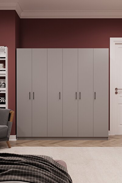 asratrend Asra Trend MDF 6 Kapaklı Gardırop - 180×180×47cm, 10 Raflı Düzenley...