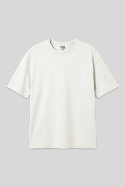 AIR JONES Ekru Pamuklu Kalın Yumuşak Dokulu Oversize Fit Basic Erkek T- Shirt...
