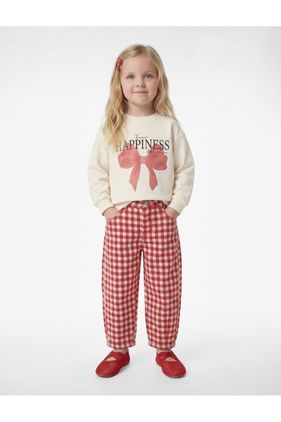 Koton Памучна блуза с дълъг ръкав, обло деколте и принт с панделки