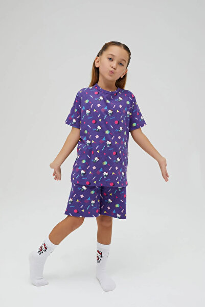 Hello Kitty Kız Çocuk Kısa Kollu Şortlu Pamuklu Pijama Takımı
