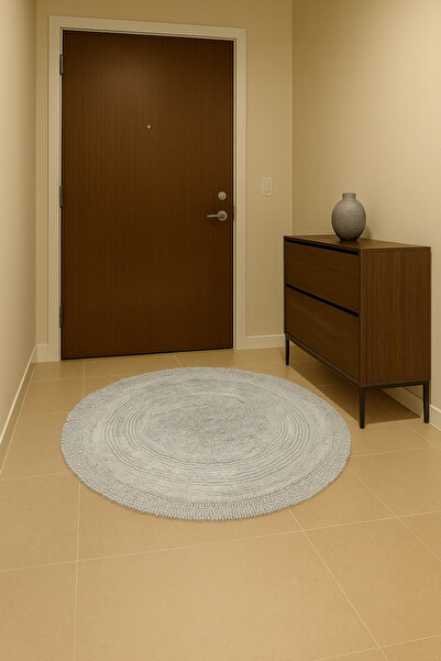 Dokumacıoğlu Macoroni Gri  Yuvarlak Banyo Halısı %100 Cotton Mutfak Oda Makin...