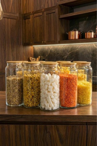 Bambum Zone - 12'li Cam Saklama Kabı 1300ml Vakumlu Bambu Kapaklı