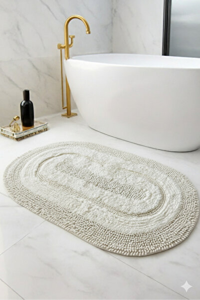 Dokumacıoğlu Macoroni Oval Krem Oda Banyo Halısı Makinede Yıkanabilir %100 Pa...