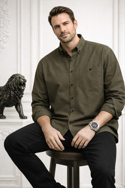 Varetta Cămașă verde pentru bărbați, mărime mare, cu buzunare, mânecă lungă, ...