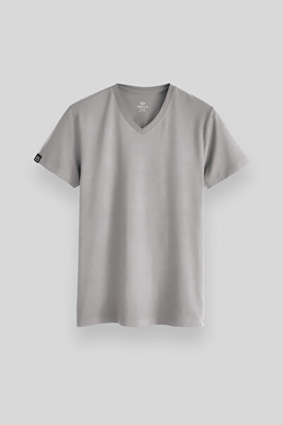 TOMMY LIFE Ανδρικό T-Shirt με λαιμόκοψη σε πέτρα - Κοντό μανίκι, Standard Fit...