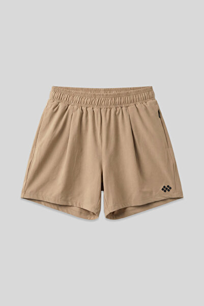 TOMMY LIFE Bej Gizli Cep Fermuarlı Rahat Form Kadın Şort - 91014