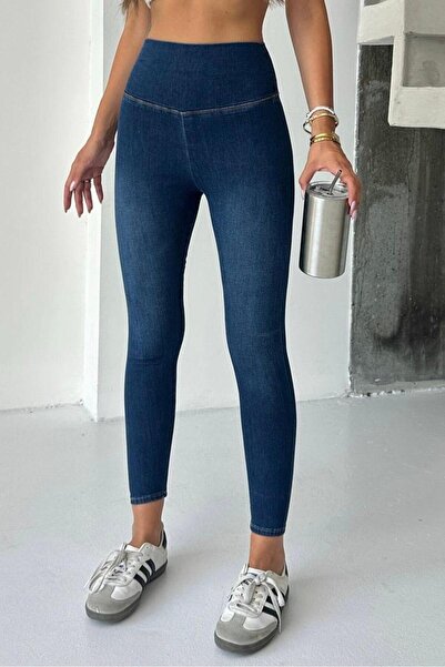 Mine Tan Butik Visok struk Ženske tajice sa uskim nogavicama - tamnoplave