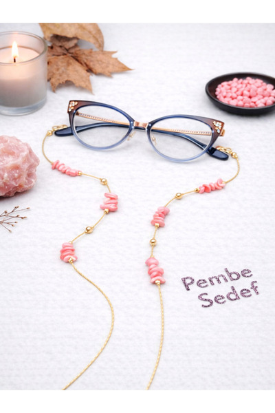 Optic Master Doğal Pembe Kuvars Taşlı Gözlük İpi / Zinciri