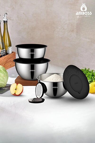 Amboss طقم أوعية متعددة الاستخدامات من SATIN مكون من 9 قطع باللون الأسود