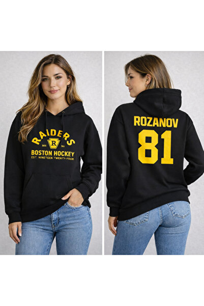 AYDESİGN Heated Rivalry İlya Rozanov 81 Hanorac negru cu glugă și imprimeu Dizi