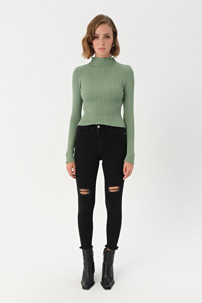 PARKhande Yarım Balıkçı Saç Örgülü Kazak - Mint