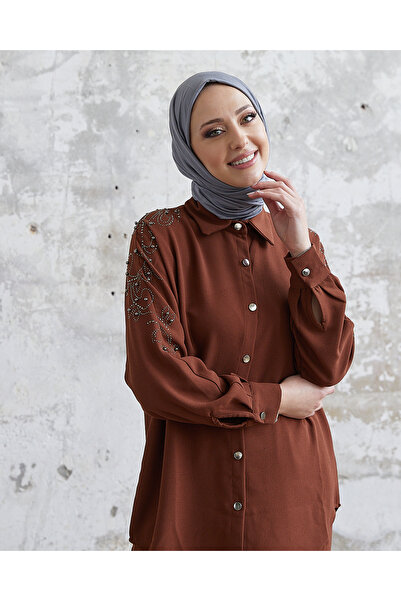 Esre Store Brown Hijab Trousers and Shirt Double Set