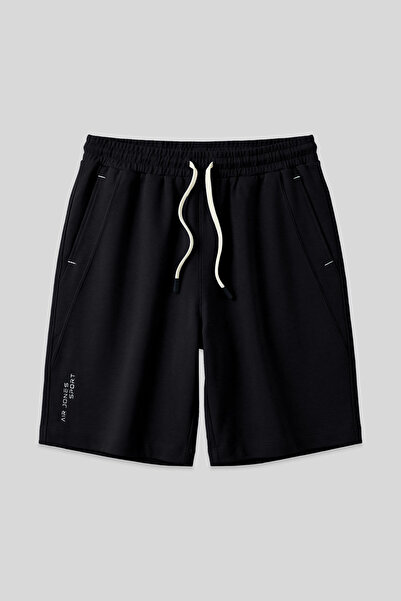 AIR JONES Μαύρο βαμβακερό ανδρικό σορτς Basic - Χοντρό μαλακό και τυπικό - 81278