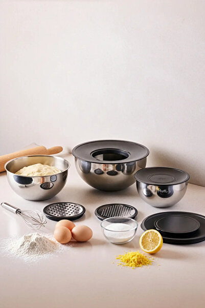 Perotti MixMate 9 Parça Rendeli Paslanmaz Çelik Karıştırma ve Saklama Kabı Se...