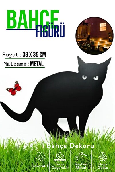 3art Metal Dekoratif Metal Bahçe Süsü - Bahçe Dekorasyonu Dekor Kedi - Saksı ...