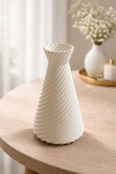 ASLIM Modern Spiral Dekoratif Vazo 3D Baskı 17 cm Masa Üstü Çiçeklik