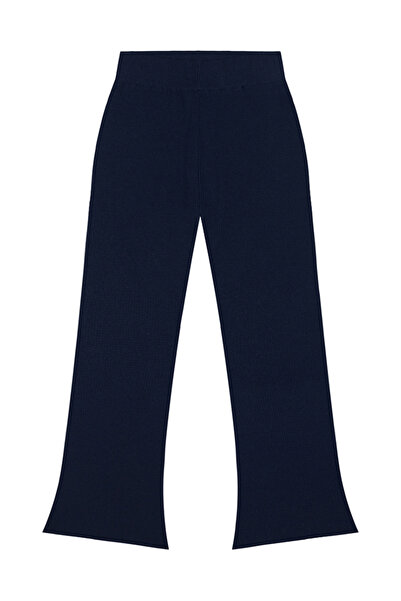 Antebies Lacivert Beli Lastikli İspanyol Paça Triko Kız Çocuk Tayt