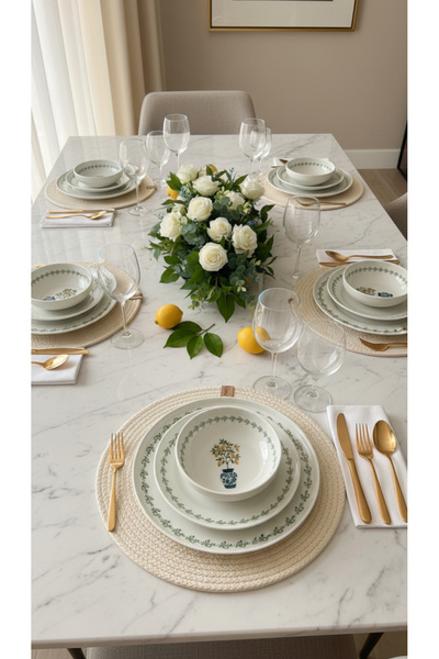 KÜTAHYA HOME Green Art Porselen Yemek Takımı 24 Parça – Günlük ve Misafir Kul...