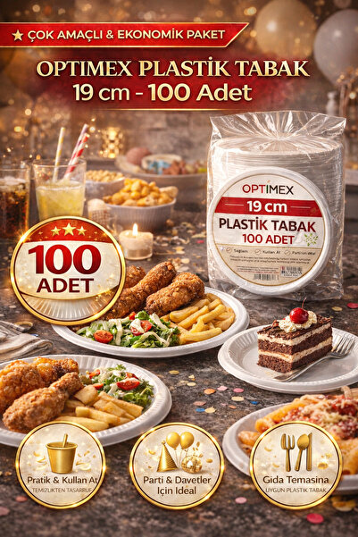 OPTİMEX Plastik Tabak 19 cm 100 Adet – Kullan At Parti Tabak, Tek Kullanımlık...