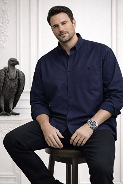 Varetta Ανδρικό πουκάμισο σε μπλε ναυτικό χρώμα, μεγάλο μέγεθος, με γιακά, με...