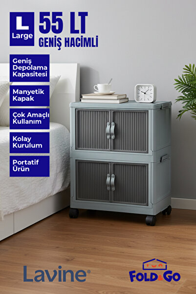 obido Fold&Go 2'Li Portatif Organizer Tekerlekli Dolap ”Mavi” Çok Amaçlı Mıkn...