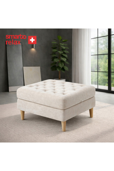 Smarto relax Brienz Kapitoneli Kare Puf – Babyface, Ahşap Ayaklı 100x100x45 c...