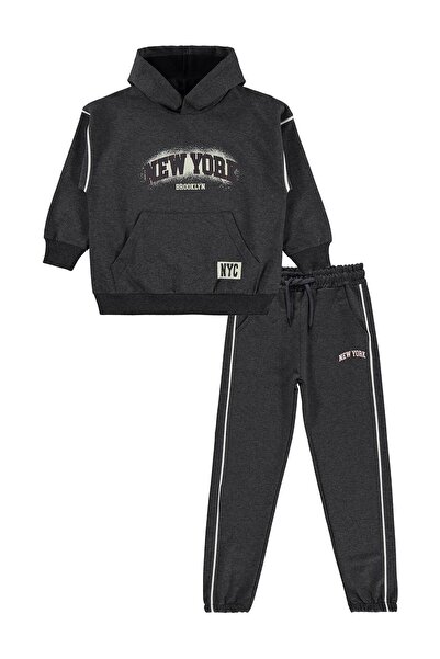 Mışıl طقم بدلة رياضية للأطفال بجيب كنغر سايدز حواف أسطوانية من 6-9 سنوات - رم...