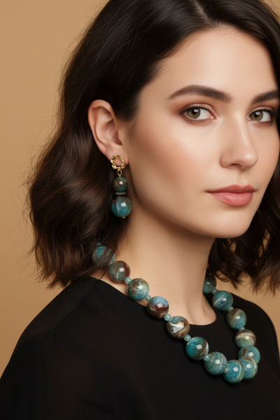 PETEK AKSESUAR Basic Acrylic Style Necklace Earring Set