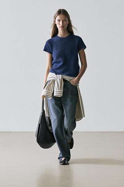 Massimo Dutti Alpaka karışımlı kısa kollu triko kazak