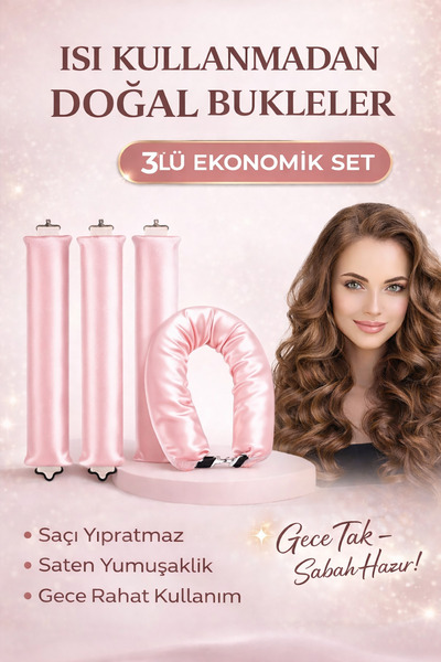 TAKIŞTIR Pembe Renk Isısız Saç Şekillendirici Saten Saç Sosisi